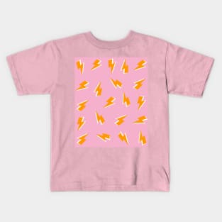 Orange Lightning Thunder Bolt on Pink Kids T-Shirt